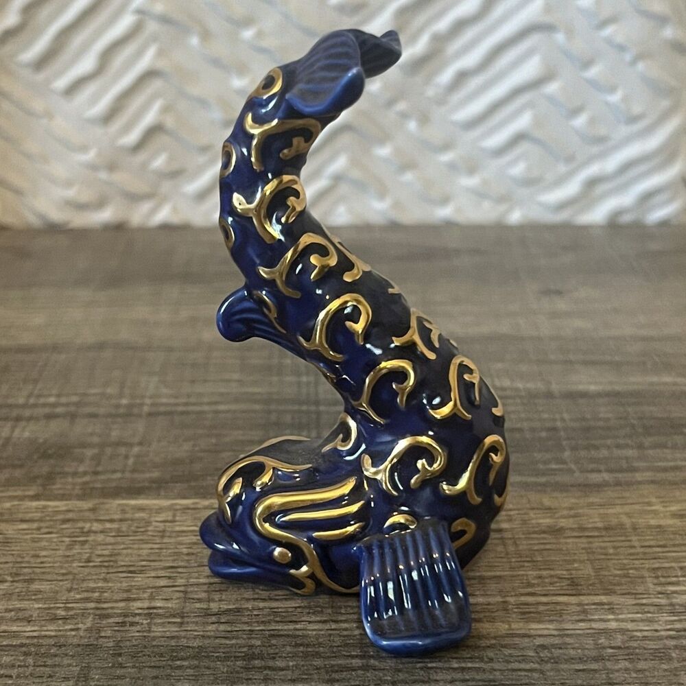 Lenox Blue Diver Porcelain Dolphin Figurine  Blue & Gold 4"